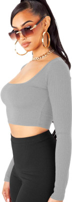 THE BLAZZE Casual Solid Women Grey Top
