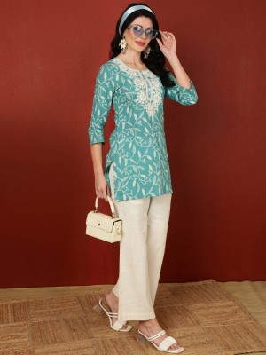 Gulmohar Jaipur Casual Printed Women Light Blue, White Top