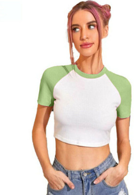 GLARE & BLAIR Casual Color Block Women Light Green Top