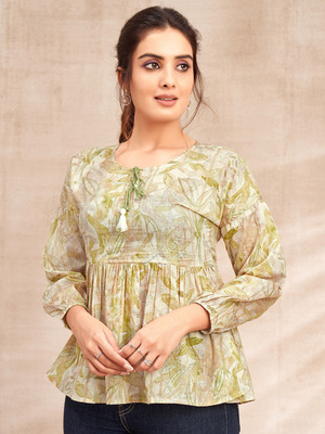 HouseOfCommon Casual Printed Women Beige Top