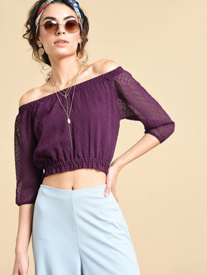 HouseOfCommon Casual Solid Women Purple Top