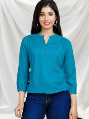 Himanc Enterprises Casual Solid Women Blue Top