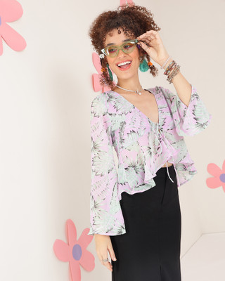 Fiorenza Party Printed Women Purple Top