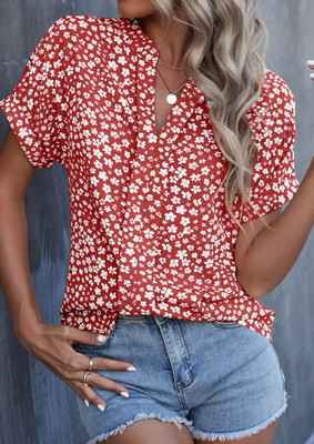 LULU & SKY Casual Floral Print Women Red Top