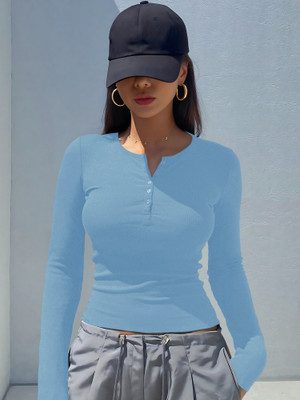 NAVYANKAA Casual Solid Women Blue Top