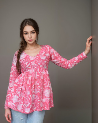 Royal Marque Casual Floral Print Women Pink Top