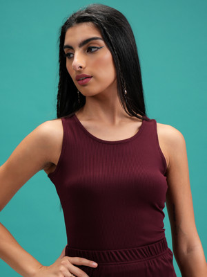 Tokyo Talkies Casual Solid Women Brown Top