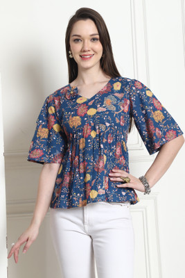 Merira Casual Printed Women Blue Top