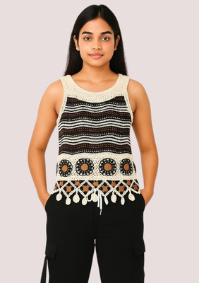 Emprace Casual Self Design Women White Top