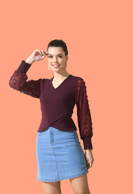 Moshe Casual Solid Women Maroon Top