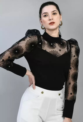 Trend For You Casual Self Design Women Black Top