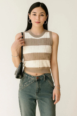 Ina fashion Casual Striped Women Beige Top