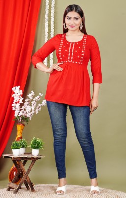 JE JITARWAL Casual Embroidered Women Red Top