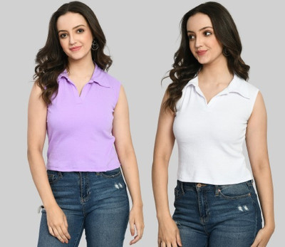 GLADLY Casual Solid Women Purple, White Top