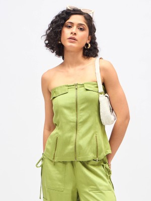 SASSAFRAS Casual Solid Women Green Top