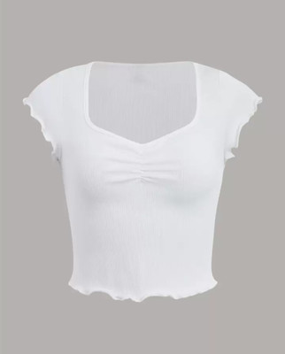 OBBAMI Casual Solid Women White Top
