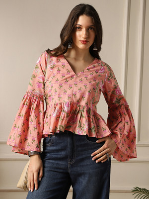 Globus Casual Printed Women Pink, Green Top
