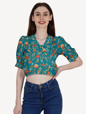 Dressberry Casual Floral Print Women Dark Blue Top