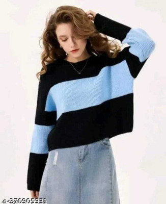 Ramans Casual Solid, Color Block Women Blue Top