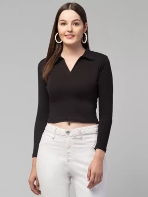 TUSI Casual Solid Women Black Top