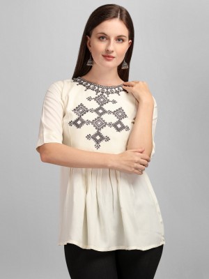 Panihari Creation Casual Embroidered Women White Top