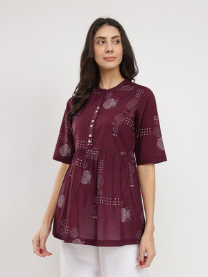 Pink Fort Casual Printed Women Maroon Top