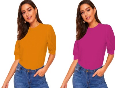 Dream Beauty Fashion Casual Solid Women Yellow, Pink Top