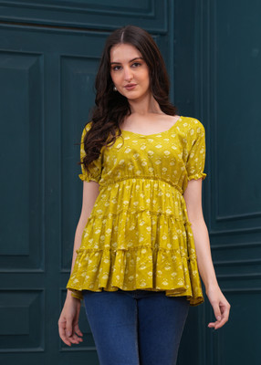 Modak Casual Printed Women Yellow Top