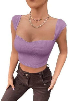 Theasvolks Beach Wear Solid Women Purple Top
