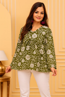 ThunderCreation Party Printed Women Green Top