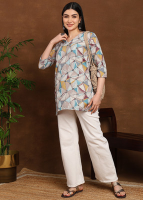 DSK STUDIO Casual Geometric Print Women Multicolor Top