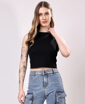 ADIXUS Casual Solid Women Black Top
