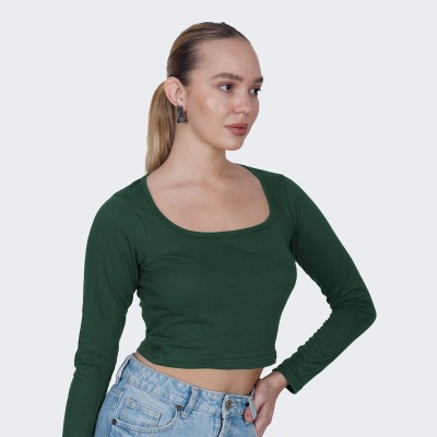 Fasska Casual Solid Women Green Top