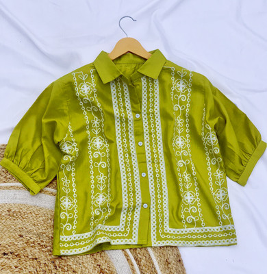 HIR COUTURE Casual Embroidered Women Brown Top