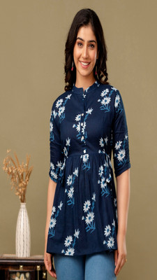 Vivan Enterprises Casual Floral Print Women Blue, White Top