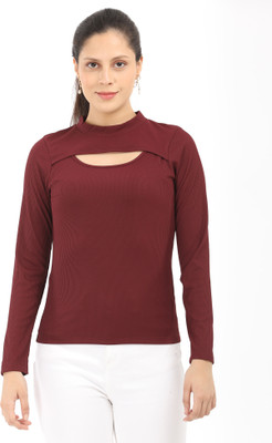 Mazegirl Casual Solid Women Maroon Top