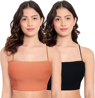 HAPPILO CREATIONS Casual Solid Women Orange, Black Top