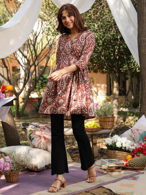 Janasya Casual Printed Women Maroon Top