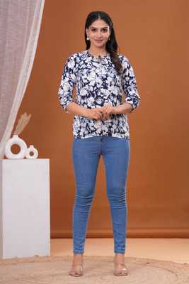 BM enterprises Casual Printed Women Blue Top