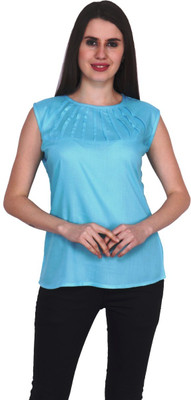 Designer Selections Casual Solid Women Light Blue Top