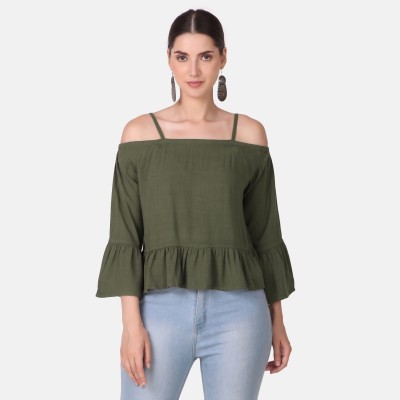 pose india Casual Solid Women Dark Green Top