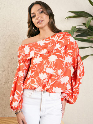 KIBO Party Printed Women Orange Top