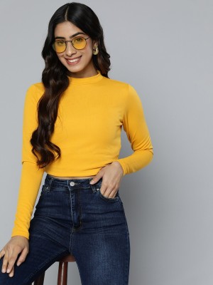 HERE&NOW Casual Solid Women Yellow Top