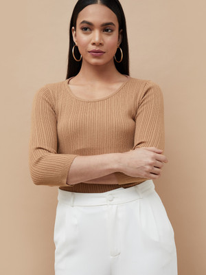 CODE by Lifestyle Casual Self Design Women Brown Top