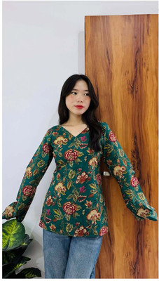 sonafashion Casual Floral Print Women Green Top