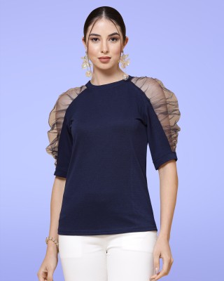 HASMI TRENDZ Casual Solid Women Dark Blue Top