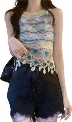 Epicedesigns Casual Self Design Women Blue Top