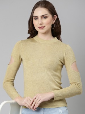 Showoff Casual Solid Women Beige Top