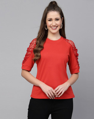 Selvia Casual Solid Women Red Top