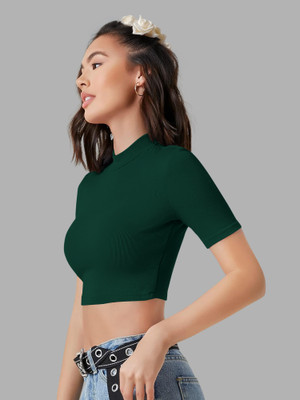 NAVYANKAA Casual Solid Women Dark Green Top